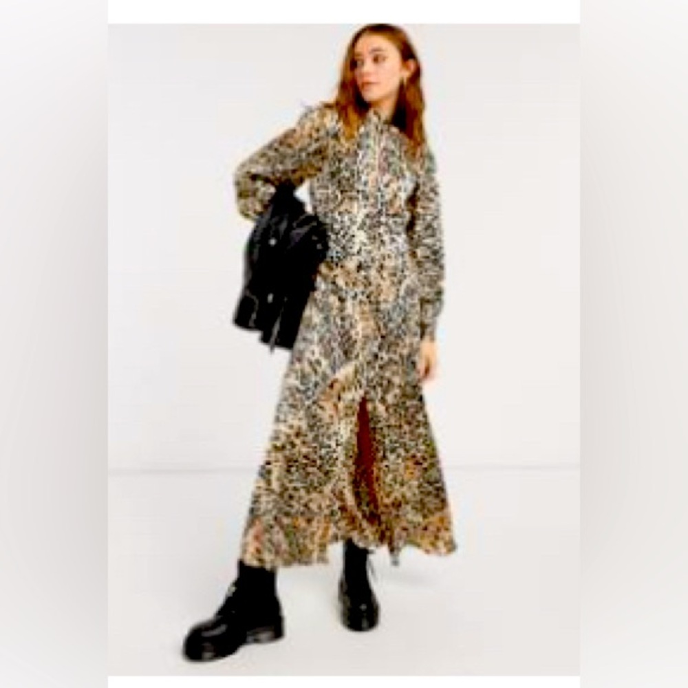 ASOS Satin high neck button through open back maxi tea dress in leopard print